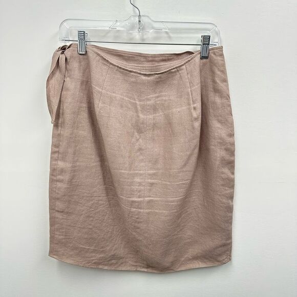 Vintage 90's Mauve 100% Linen Wrap Skirt Short Size S - Picture 10 of 10